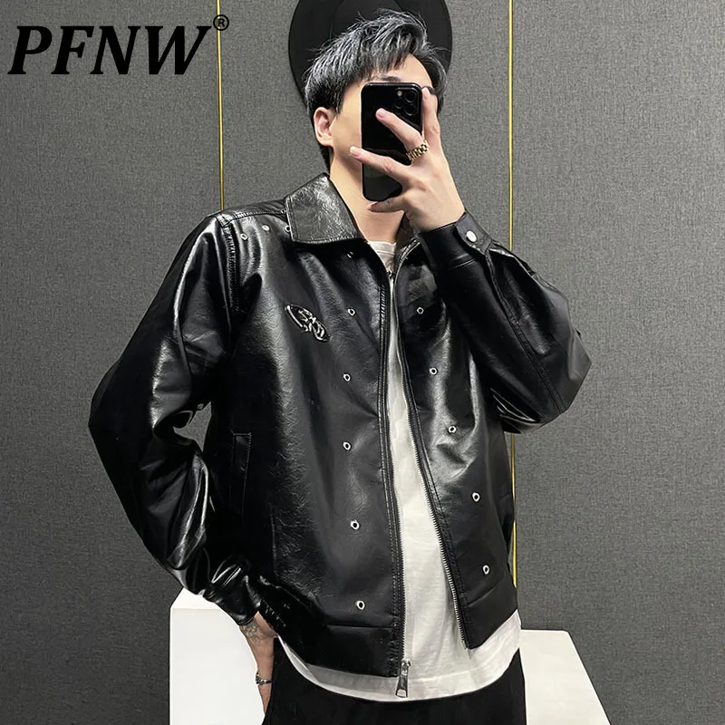

PFNW PU Leather Men's Jackets Niche Design Male Lapel Coats Korean Fashion Male High Street Retro Solid Color 2023 Tops 28W1504