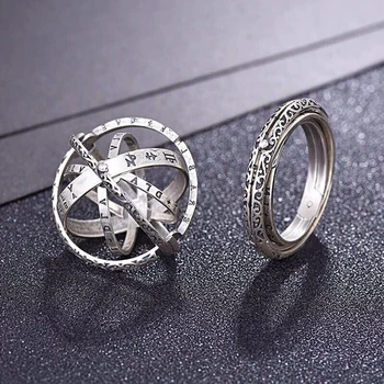 Vintage Astronomical Ball Alloy Men's and Women's Rings Creative Complex Rotating Cosmic Ring Deformable Rotating Ring Necklace 1