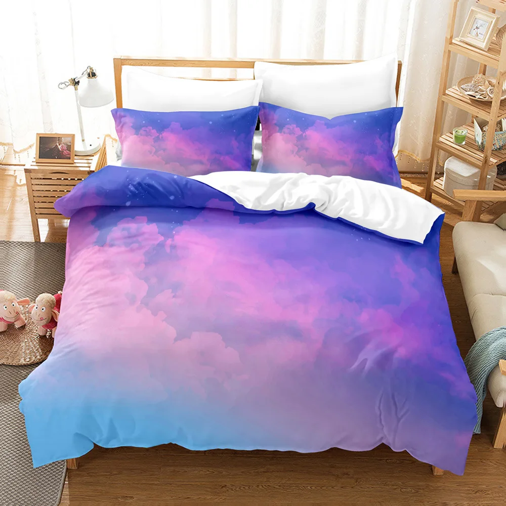 Cloud Sky Duvet Cover Set King/Queen Size,Purple Clouds Bedding Set Kids Girls Cute Soft Pink and Sky Blue Polyester Quilt Cover