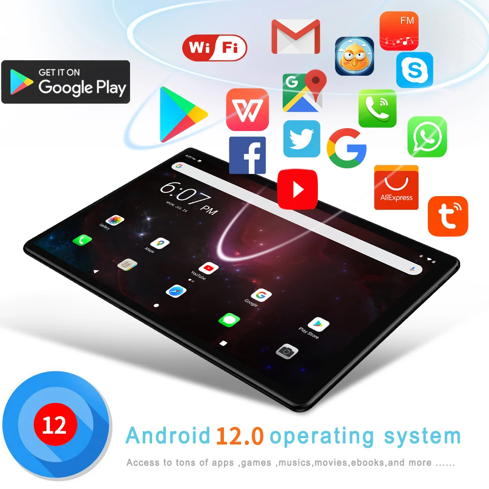 10.1 Inch Tablets Android 12 8GB + 128GB 4G Phone Call Smart Pc Android Tablet Android, Tablet Phone,Android tablette,Touch Pen 5