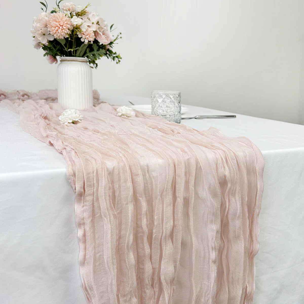 Camino De Mesa Rosa Romántico 90x300 Cm, Tela De Gasa Boho, Perfecto Para Bodas, Navidad Y Fiestas