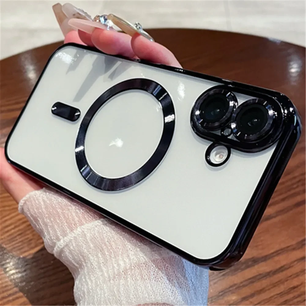 Coque de luxe transparente pour chargement sans fil Magsafe pour iPhone 16 15 14 Plus 13 12 11 Pro Max X XS Max XR, coque antichoc_voghion.com