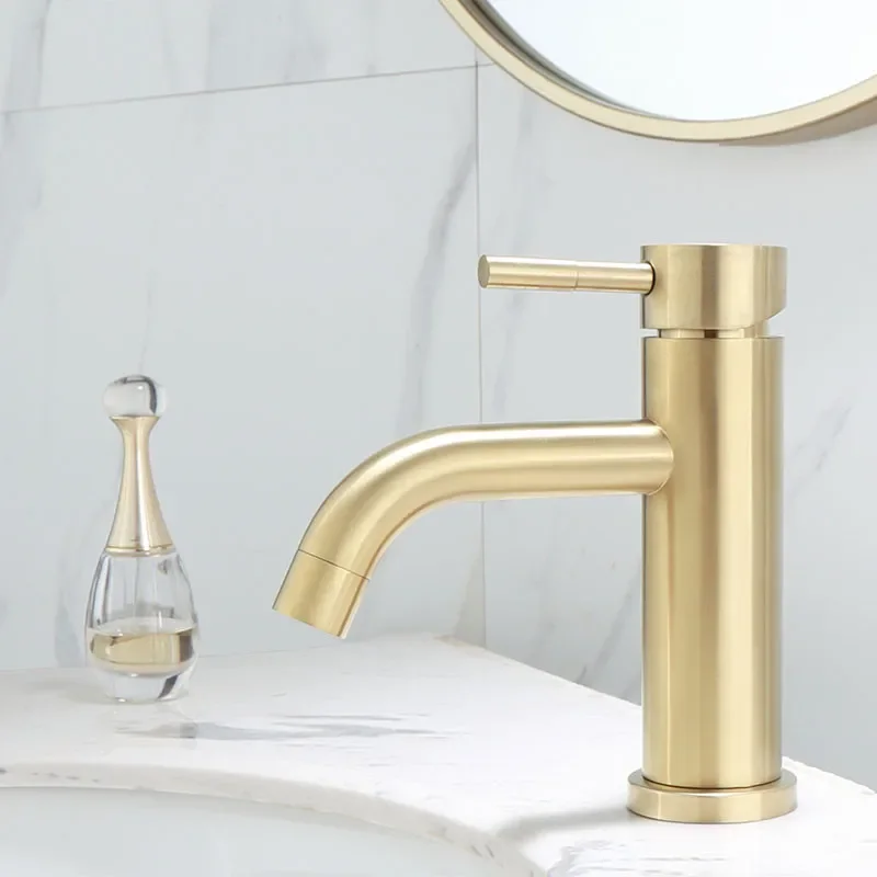 Brushed Gold Bathroom Faucet Modern Lavatory Vanity Sink Tall Tap Deck Mounted Toilet Basin Faucets Hot and Cold Water Mixer Tap