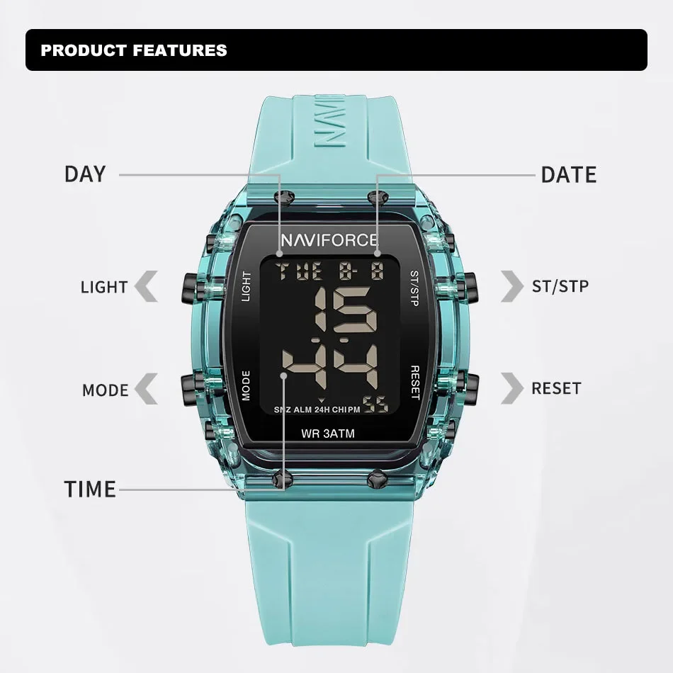 NAVIFORCE Women Sports Watches 50m Waterproof LCD Digital Silicone Bracelet Female Wristwatches Luminous Alarm Electronic Clock 2