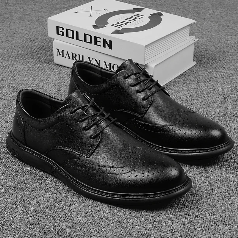 British Style High End Leather Shoes Mens New Pointed Oxford Shoes Lace Up Genuine Leather Moccasin Business Formal Casual Shoes 3