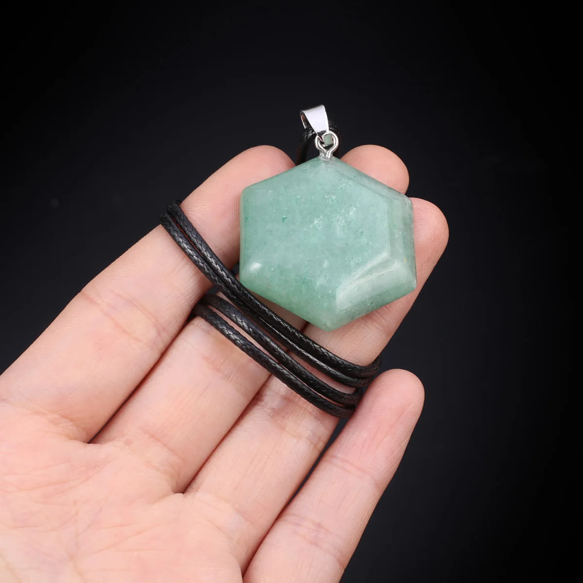 NaturalStonePendantNecklaceFacetedHexagonalAventurineJadesOpal