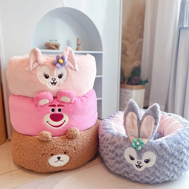 

Ins Style Cartoon Cat Dog House Pink Bear Rabbit Plush Material Circular Pet Mat Cat Accessories