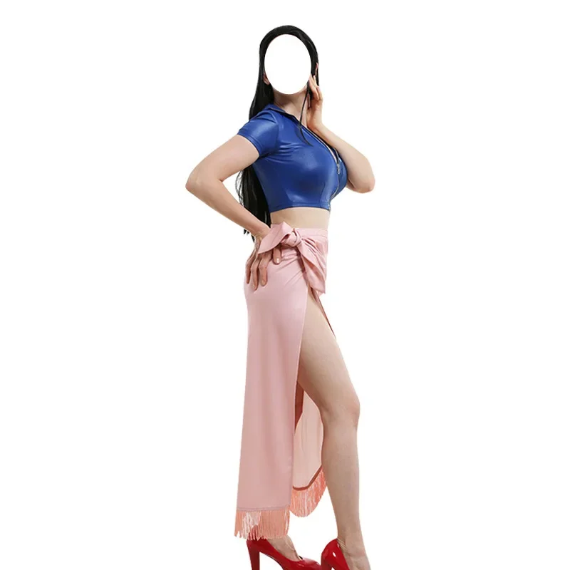 애니메이션 니코 로빈 코스프레 코스튬 탑 및 꽃 패턴 랩 스커트, 여성 코스프레 코스튬 의상, 술 장식