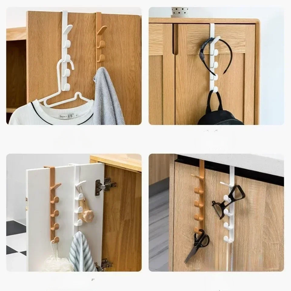 Fivesegment Door Hook Coat Bag Towels Cap Hair Bands Seamless Holder Home Bedroom Storage Organization Plastic Pure Color Rack