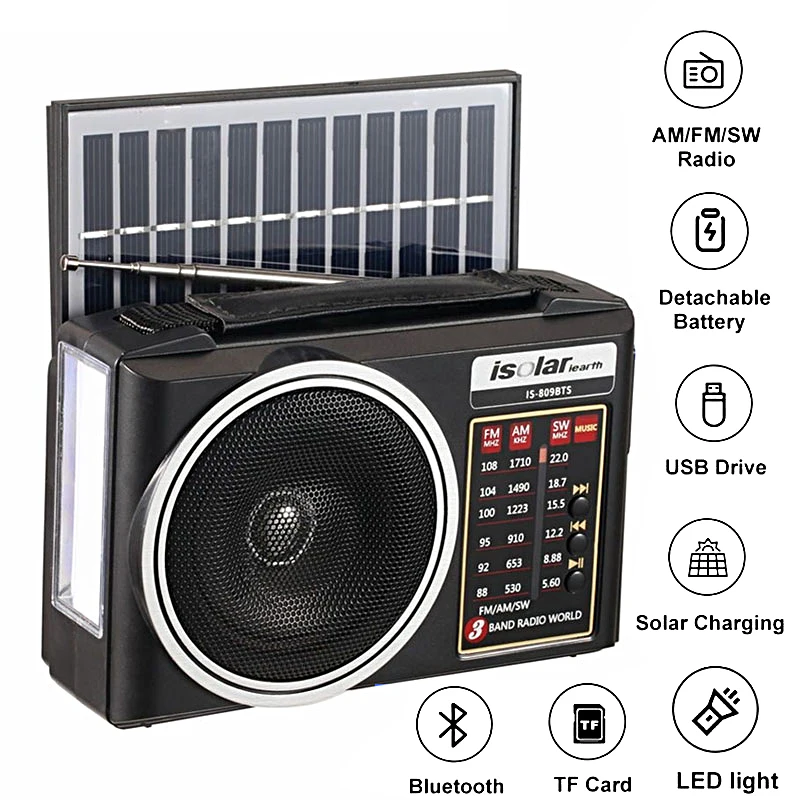 Portable Solar Radio with Bluetooth Speaker and Flashlight
