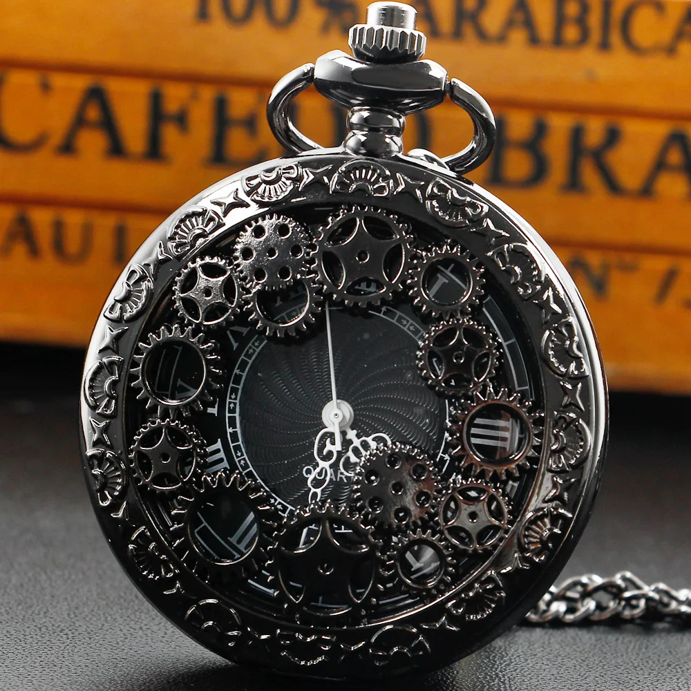 

Copper Hollow Gear Vintage Quartz Pocket Watch Pendant Steampunk Clock Necklace Chain CF1036 reloj de bolsillo
