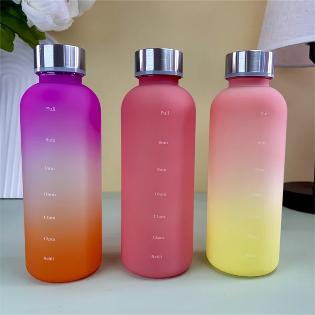 550ml Bottle With Time Marker Motivational Reusable Fitness Sports Outdoors Travel Leakproof BPA Free Frosted Plastic 3