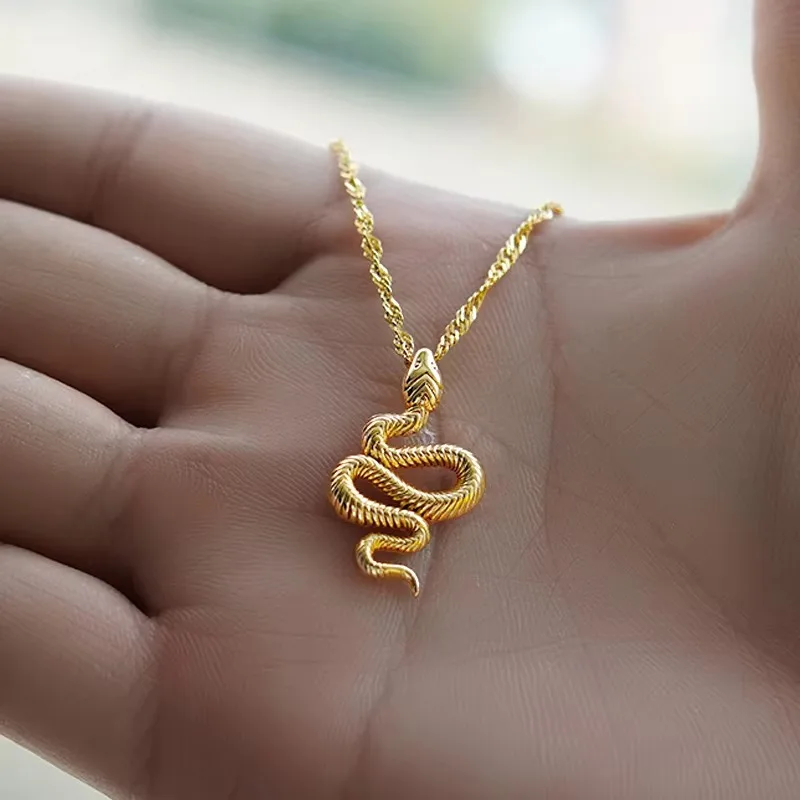 Goth Snake Pendant Necklace Stainless Steel Gold Color For Women