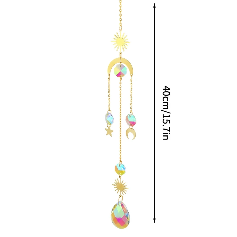 Crystal Wind Chime Moon Sun Catchers Hanging Prisms Pendant Rainbow Chaser Home Decor DIY Dream Catchers Hanging Drop