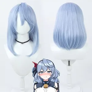 Game Blue Archive Amau Ako Cosplay Wig 45cm Short Blue Heat Resistant Synthetic Hair Halloween Role Play Party + Free Wig Cap