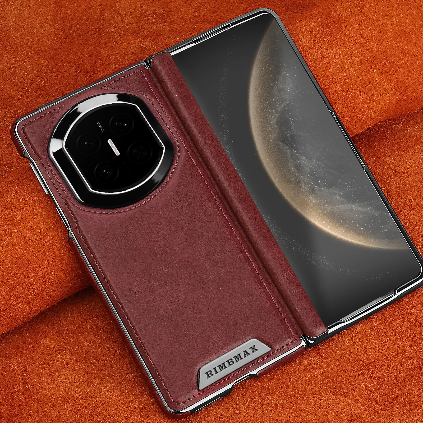 Leather Central Axis Phone Case with Magnetic Wireless Charging and Electroplating Protection