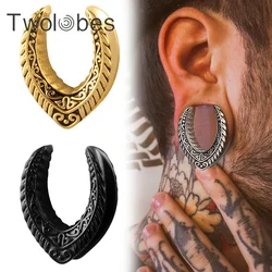 Twolobes 2PCS Vintage Saddle Ear Tunnels Plugs 316 Stainless Steel Expander Gauges Stretchers Piercing Body Jewelry Fashion