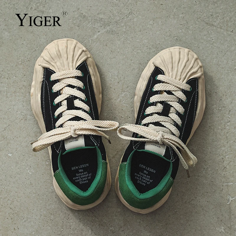 YIGER Men's Casual shoes Fashion Shell-shaped toe dissolving