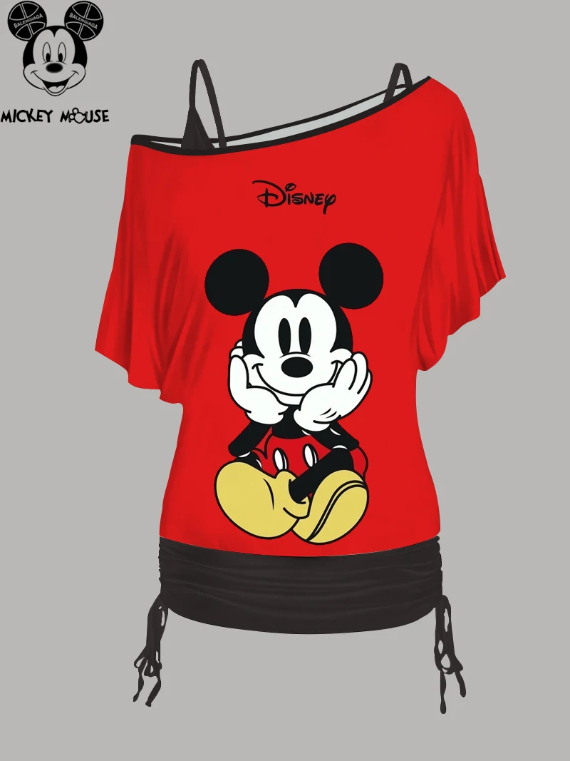 

Minnie Mouse Sets for Women 2 Pieces Fashion Summer Dresses 2024 One Shoulder Sleeve Woman Clothing Mini Skirt Tops Disney Sexy