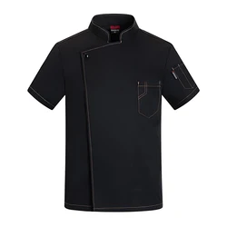 Black Short Sleeve Chef Jacket with logo Chef Uniform for Men Kitchen Restaurant Uniforms Shirts Summer Cook Coat Waiter Clothes