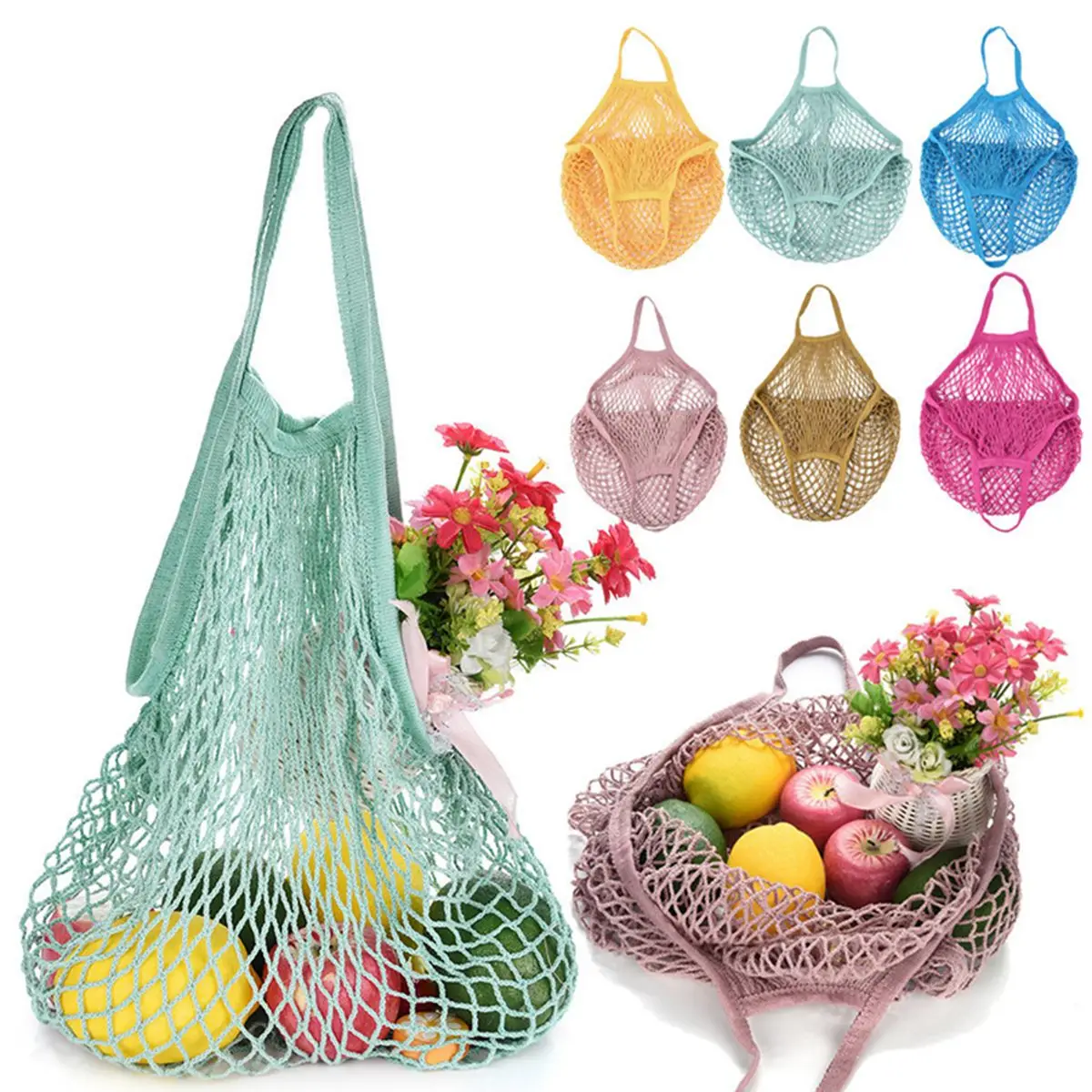 Reusable Mesh Storage Bags Portable Cotton Mesh Grocery Bags