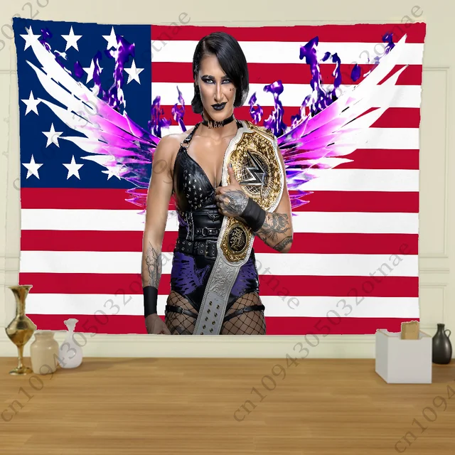 R-Rhea Ripley Wrestler Feel Tapisserie, Photo à motif créatif, Art mural de salon, Bannières décoratives extérieures, Décor de fête 4