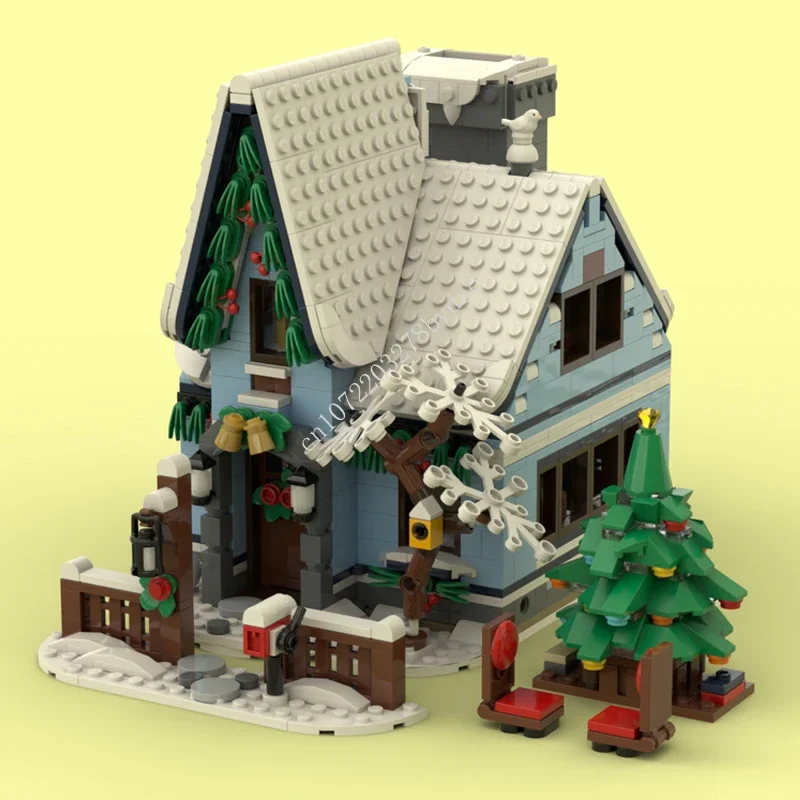 

1400PCS MOC Modular Winter Cabin Street View Model Building Blocks Technology Bricks DIY Creative Assembly Toys Holiday Gifts