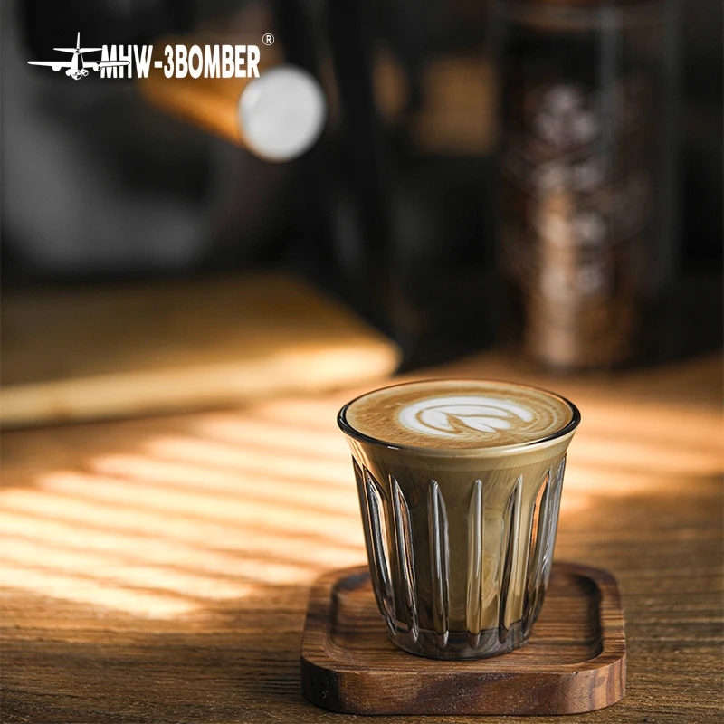 160ml Espresso Cups Art Striped Anti-scald Latte Coffee Mugs Set Anti-slip Glass Cup for Coffee Lover