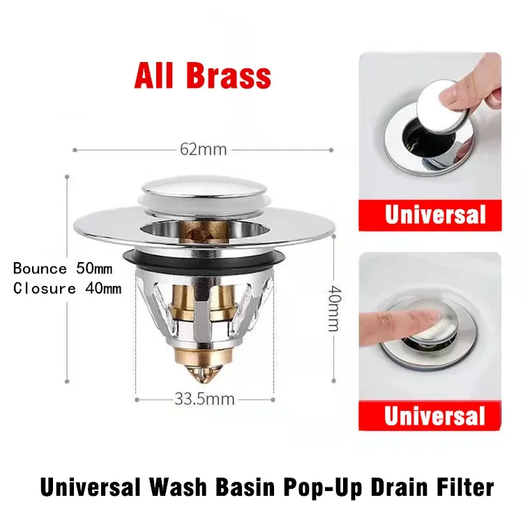 Description Picture 4 of itemCopper Bouncing Core Filter Cover with Basket Shower Floor Drain Bathroom Plug Trap Hair Catcher Basin Faucet Accessories