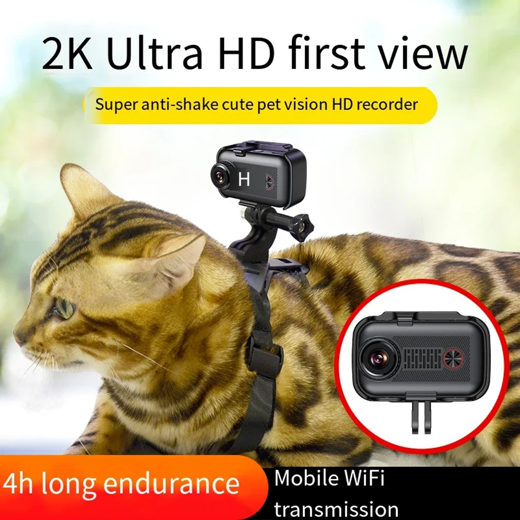 HD 2K Dog Cat Pet Camera Collar, 360 Panoramic Sports Wireless App Rechargeable Camera Video Records for Cats Dogs Birthday Gift