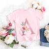 Pink New Flower Letter A B C D Children T-shirt Kawaii T Shirt Anime Cartoons Casual Clothes Kid Girl Boy Short Sleeve Top Tee 2