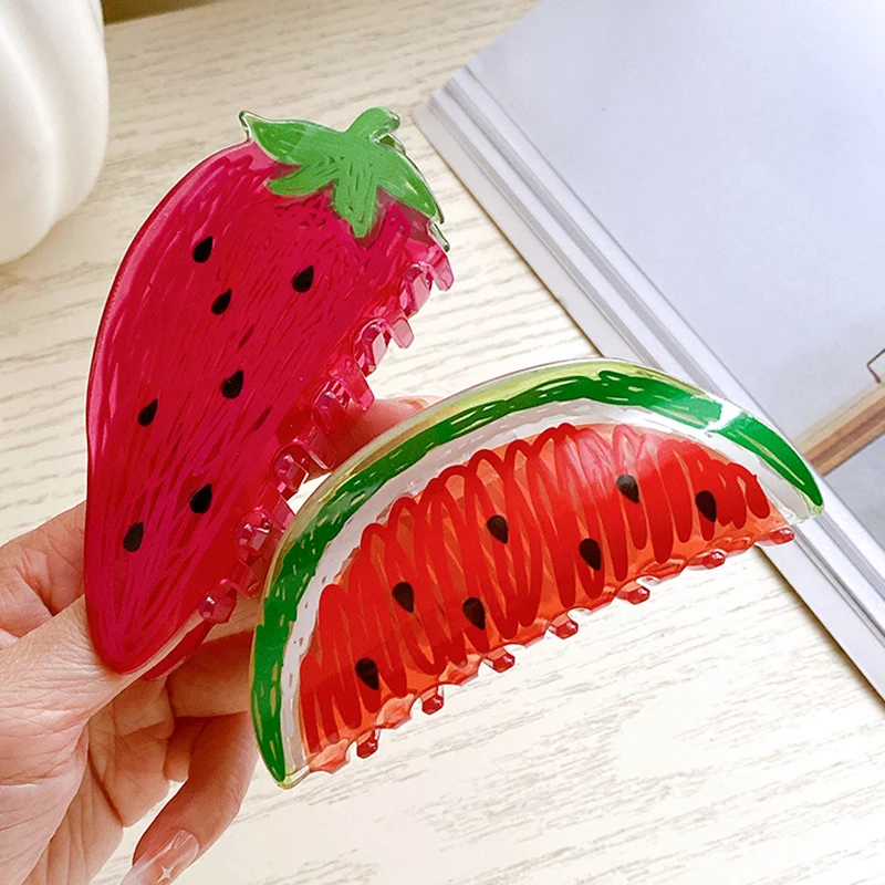 Cute Fruit Pattern Hair Claw Clip Accessories Acrylic Women Girls Hairpin Headdre 11cm