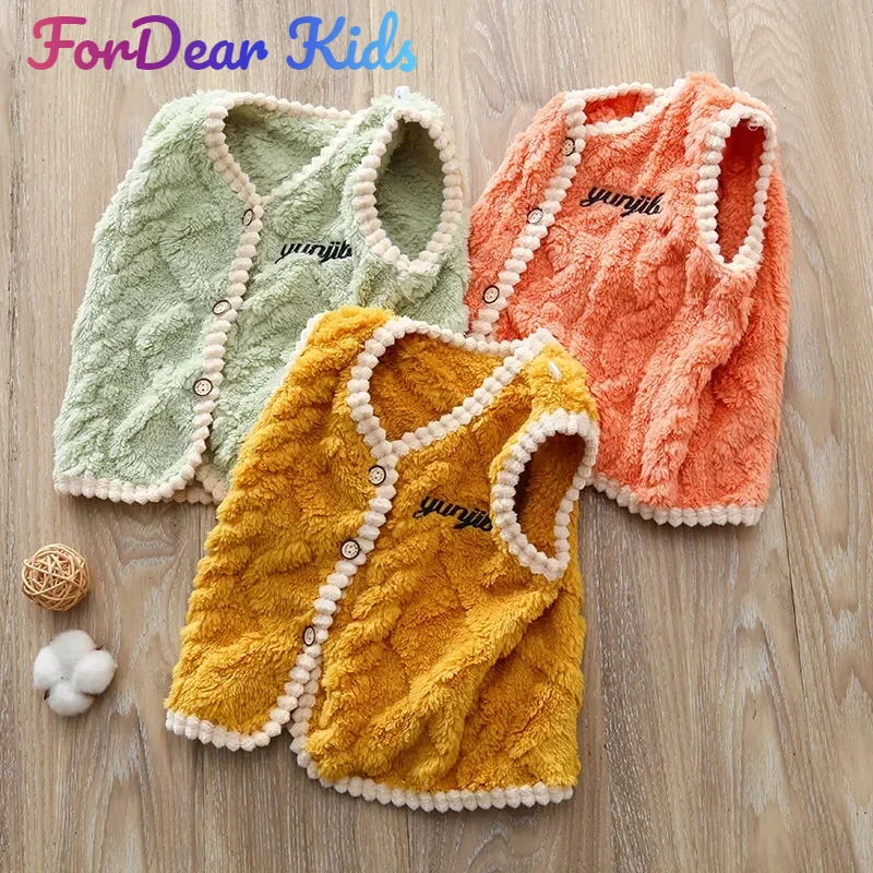Children's Vest Flannel Thick Cardigan Autumn and Winter Style Home Clothes