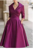 Fashionable commuting lapel cross pleated waist A-shaped dress for women - Image 5
