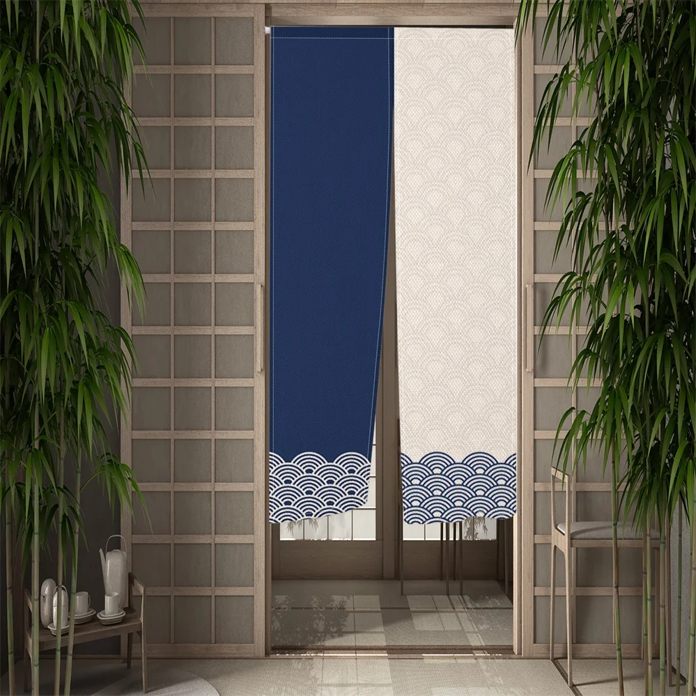Japanese Linen Lines Door Curtain Texture Kitchen Bedroom Entrance Decor Bathhouse Partition Doorway Hanging Split Half-Curtain 2