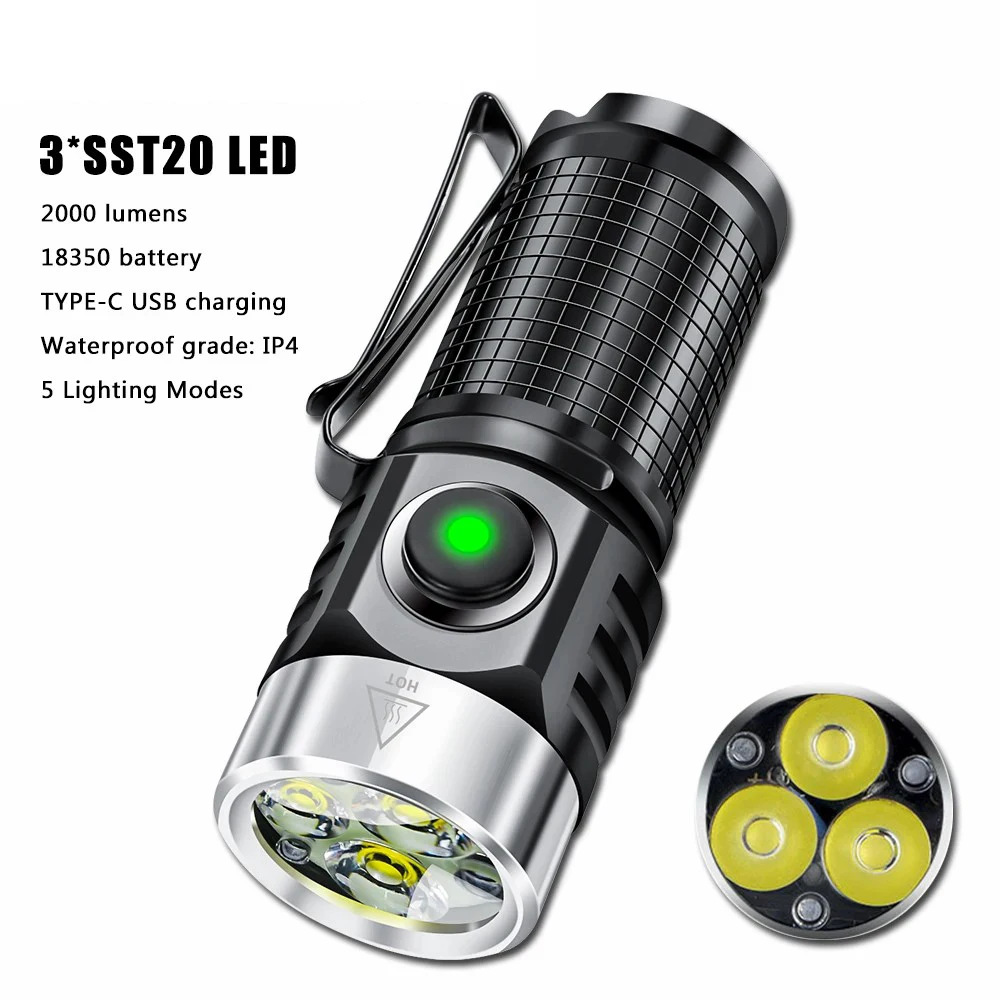 

E2 LED Keychain Portable LED Powerful Flashlight Work Light Type-C Rechargeable Mini Torch with Magnet Camping Pocket Lantern