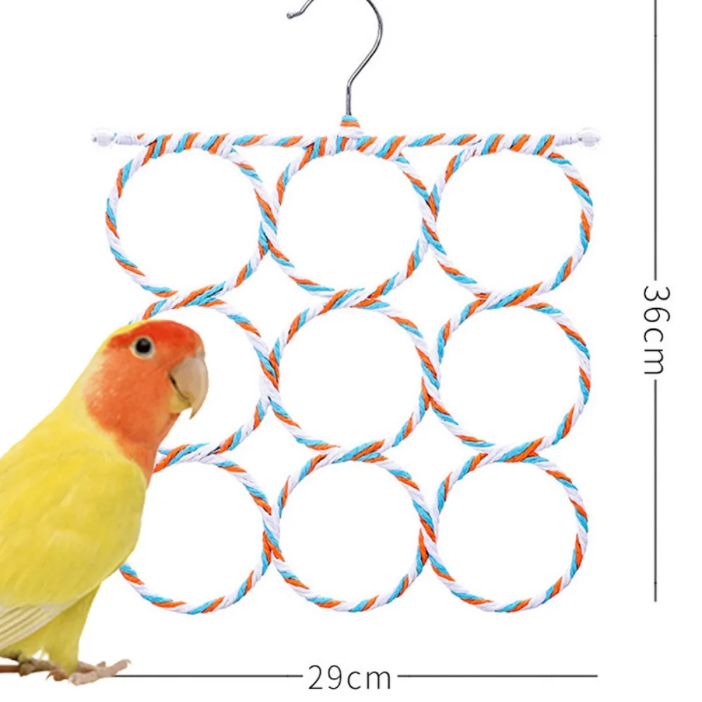Parrot Toys Woven Cotton Rope Swing,Pet Bird Climbing Toy,Colorful Hanging Rings,New Hanging 9 Rings Parrot Bird Play Toy