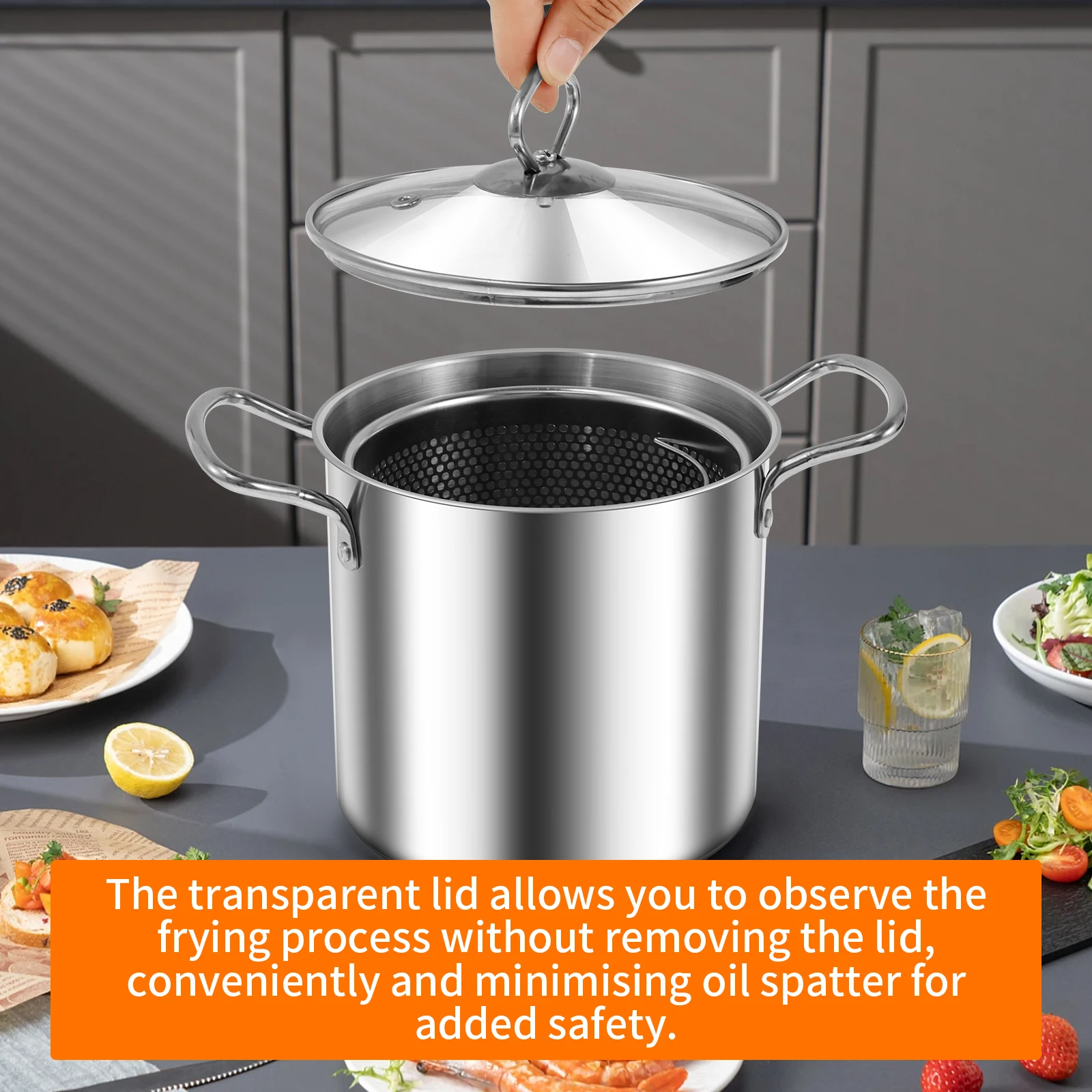 Deep Fryer Pot With Strainer Basket 3.5L Stainless Steel For French Fries Chicken Kitchen Pans