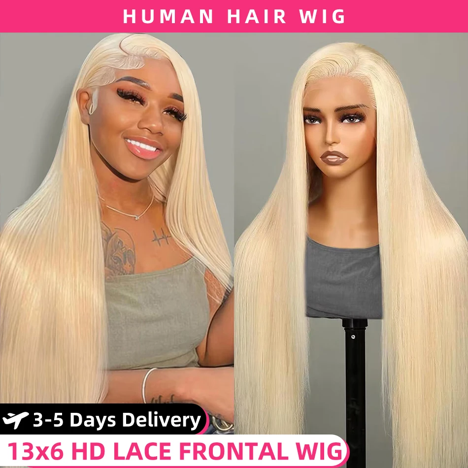 Human Hair Wig Blonde Lace Front Human Hair Wig 13x6 HD Transparent Lace Front Wig Brazilian Bone Straight 613 Frontal