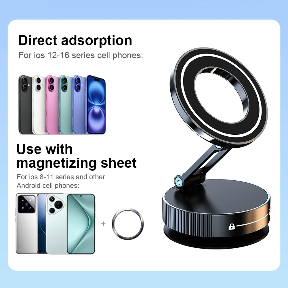 Vacuum Magnetic Suction Cup Car Phone Holder Folding Swivel Stand 360° Rotation Universal Vacuum Swivel Bracket Multifunctional