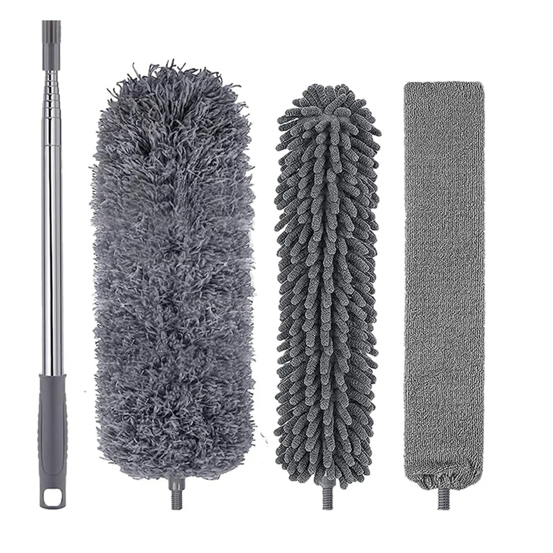

4Pcs Microfiber Duster Kit With Extension Pole 30-110 Inches For High Ceiling For Cleaning Cobweb, Blinds, Furniture,Car