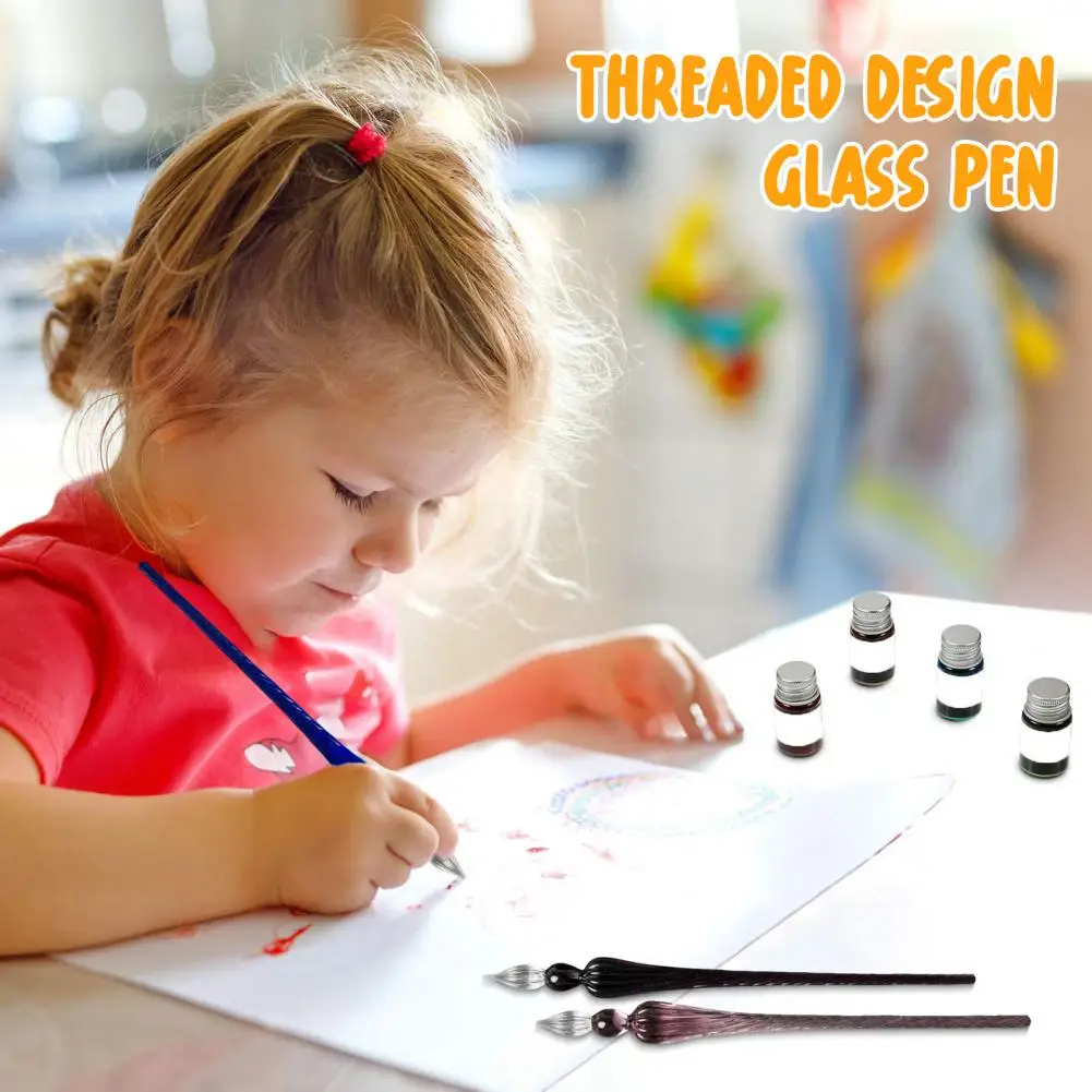 Glass Pen Calligraphy Comics Painting Beautiful Color Effects Dip Pen Smooth Lines Easy to Use Threaded Design Ink Dipping