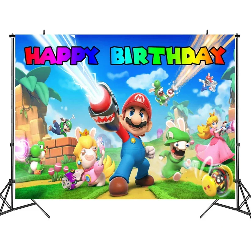 Telón de fondo de Super Mario Bros para fiesta de cumpleaños de niños, Fondo de fotografía, tela colgante de pared, decoración temática, suministros