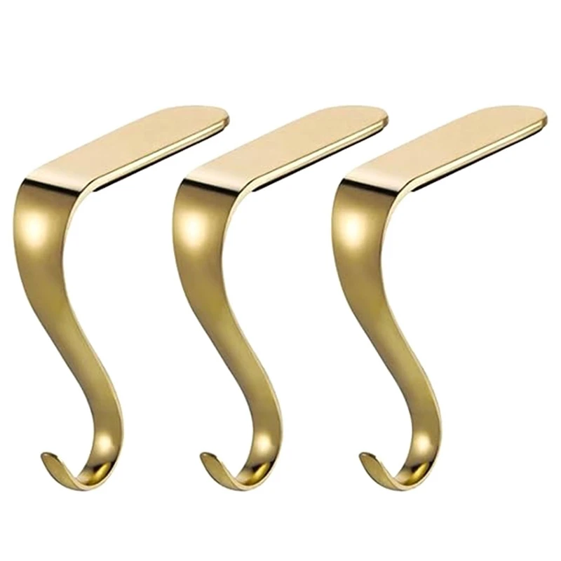 

3Pcs Hook Up Christmas Decor Gold Clothes Rack Hooks For Keys Fireplace Hanger Christmas Metal Hook Metal S Hooks Durable
