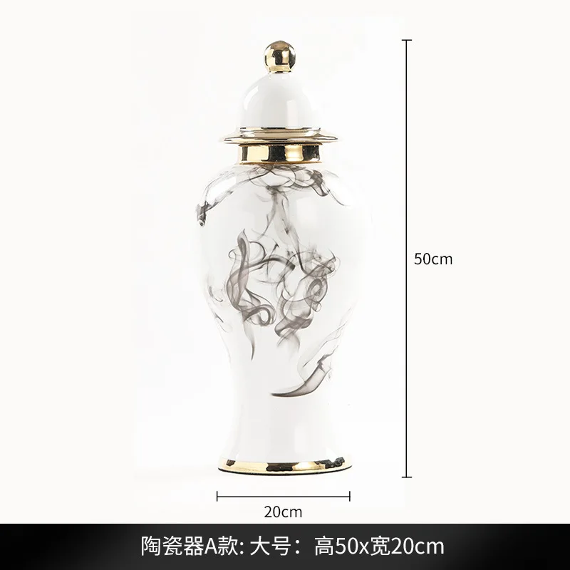 Golden high Flower vase Ceramic jar Chinese living room decorations and ornaments Ink painting general jar Ceramic storage jars 5