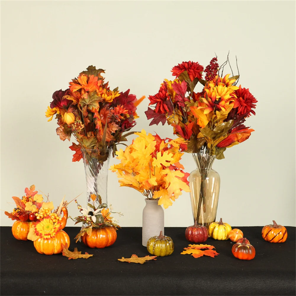 Autumn Harvest Artificial Pumpkin Sunflower Ornament Realistic Flower Simulation Decoration Party Fall Home Window Decor Props artificial plant flowers artificial plant flower artificial pumpkin decoration