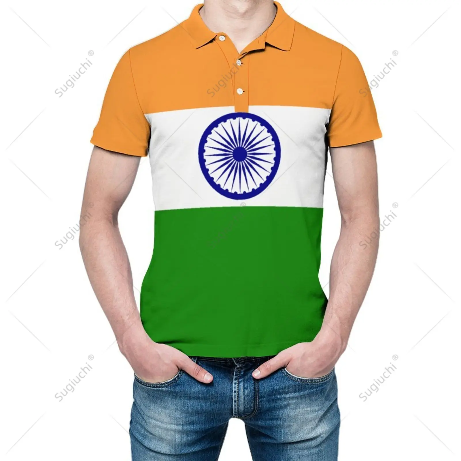 Polo Unisex India Flag 3D Print Uomo Polo Abbigliamento Moda Tute Maniche Corte