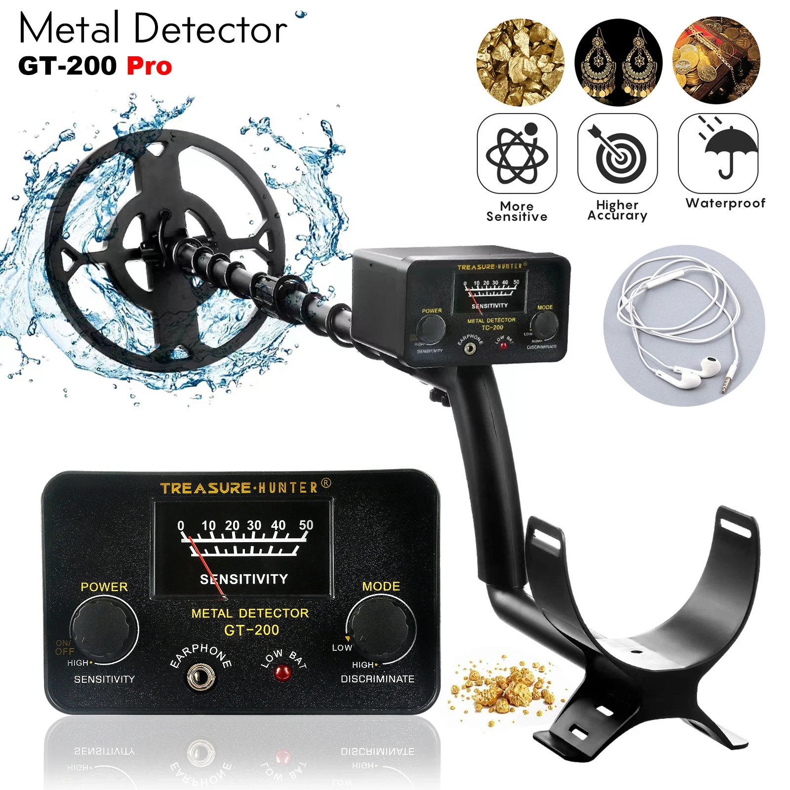 GT200 Pro Metal Detector High Sensitivity Underground Gold Iron Metal Detector De Matales Adjustable Tracker for Treasure Search
