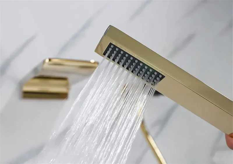 Description Picture 3 of itemGold Bathtub Shower Faucet Set Brass Bath & Mixer With Handheld Waterfall Tap Black