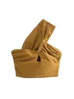 Women Sexy Fashion Pleated Asymmetry Linen Crop Tank Tops Vintage One Shoulder Side Zipper Female Camis Mujer - Image 4